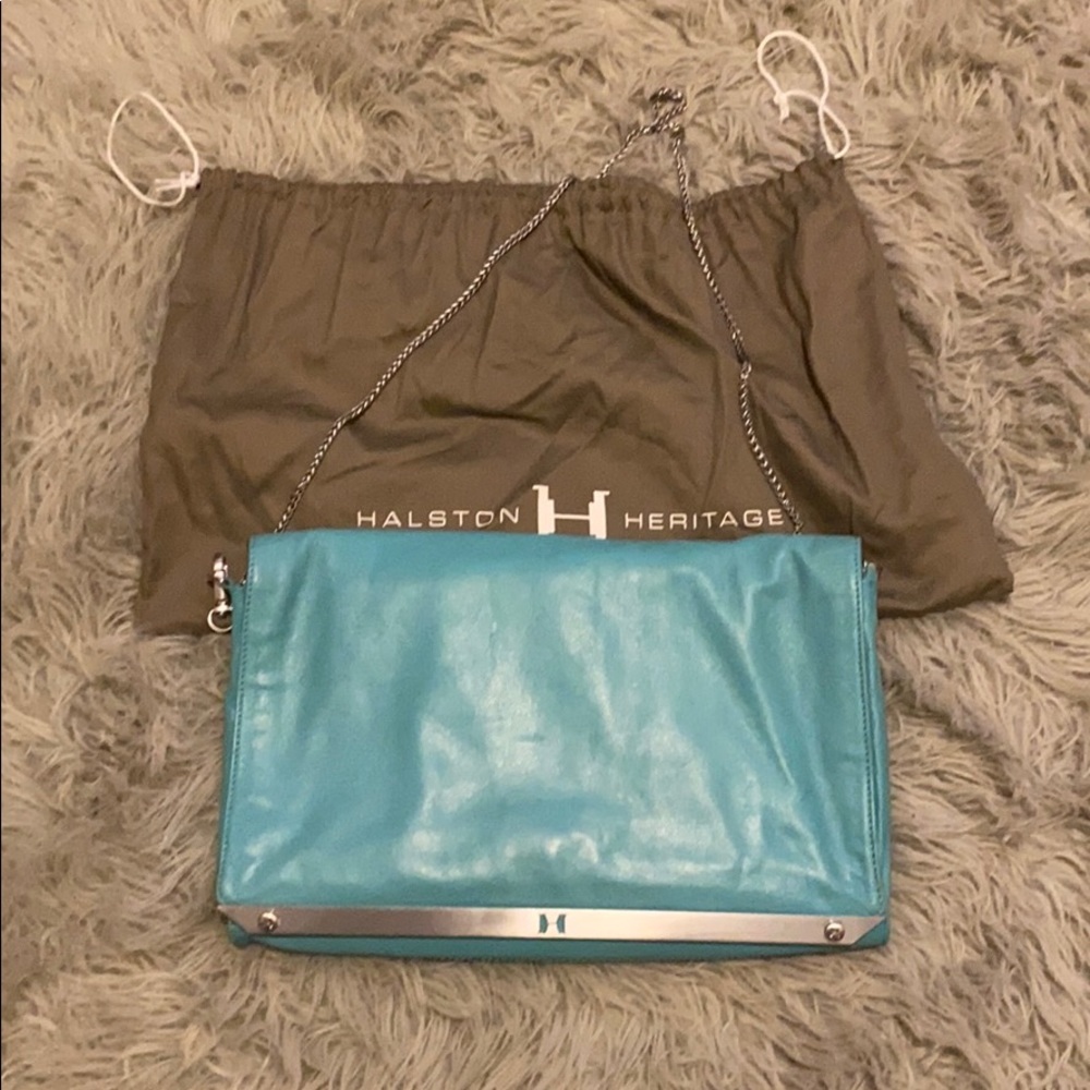Halston aqua clutch